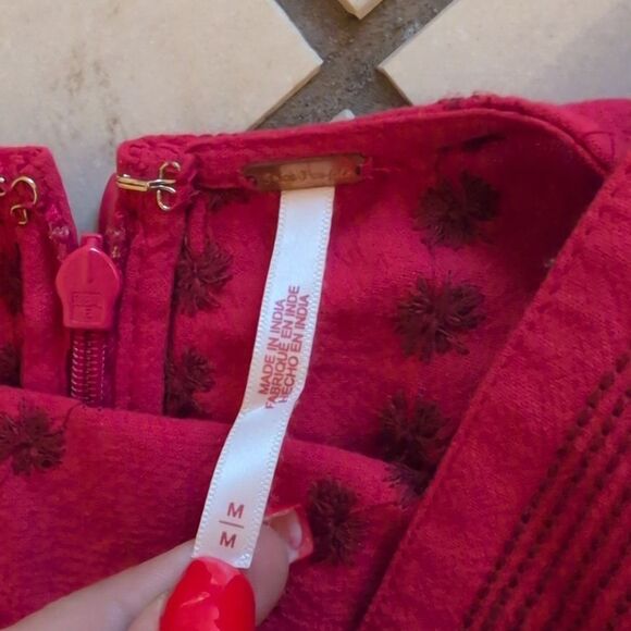 NWT Free People Juni Mini Dress Red Embroidered Cross Back  Size M - Picture 4 of 10